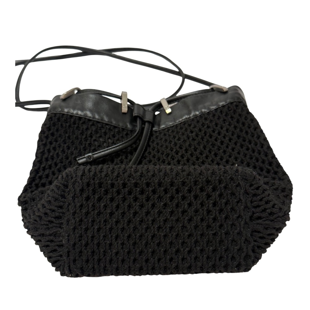 Rag & Bone Summer Dayton Drawstring Bag Black Leather Netting Crossbody Coastal - Picture 8 of 16
